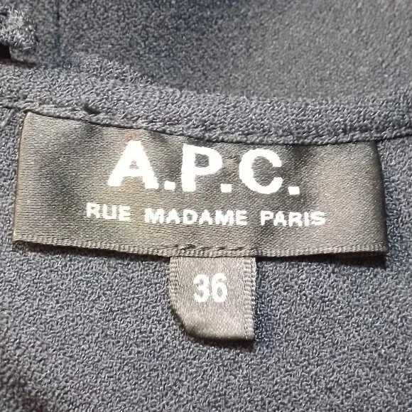 A.P.C. Dress, 36/XS, Ruffle Neck/Shoulder, Dark/Navy Blue, POCKETS, Short, Shift - Picture 12 of 14
